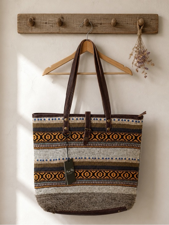 Myra Bag Handbags - Myra Woven Pattern Tote Bag with Brown Trim
